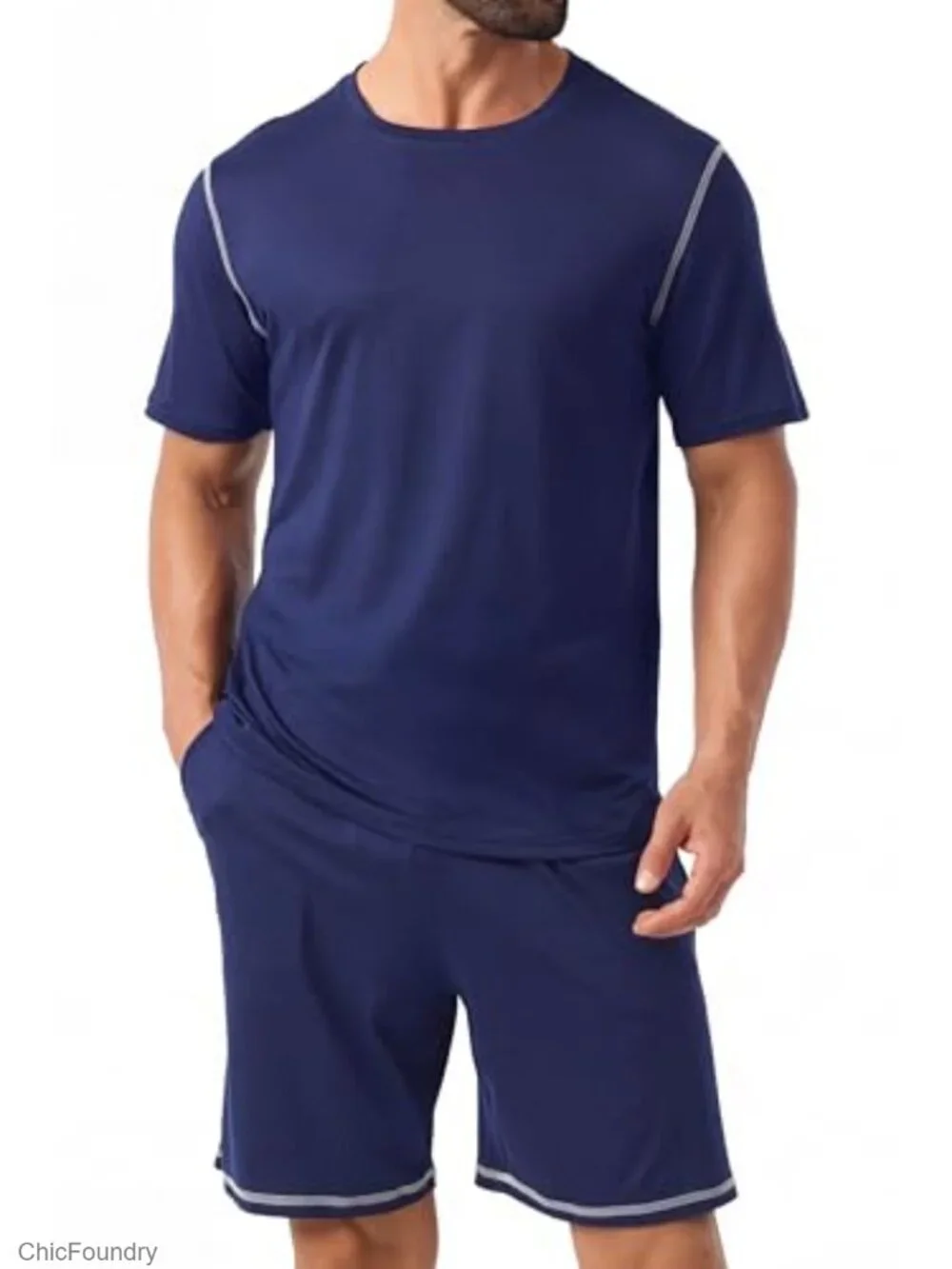 Men's Pajama Set 2 Piece Soft Rayon Blend Short Sleeve Lounge Wear with Pockets